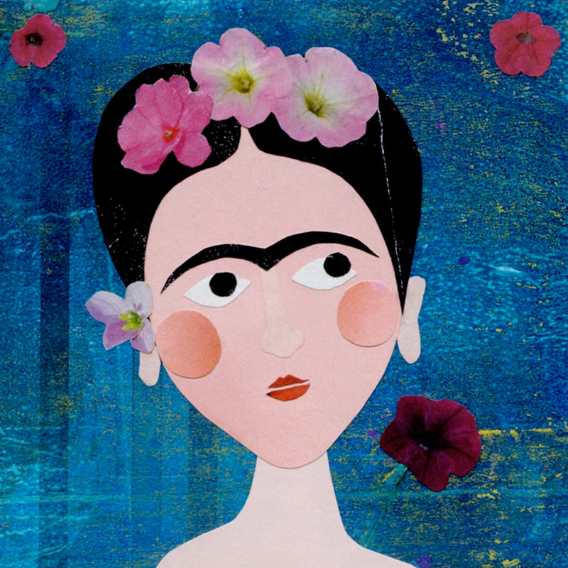 Kaarten met Frida Kahlo, door verschillende kunstenaars en merken, met o.a. ansichtkaarten, 3D en pop-up kaarten.