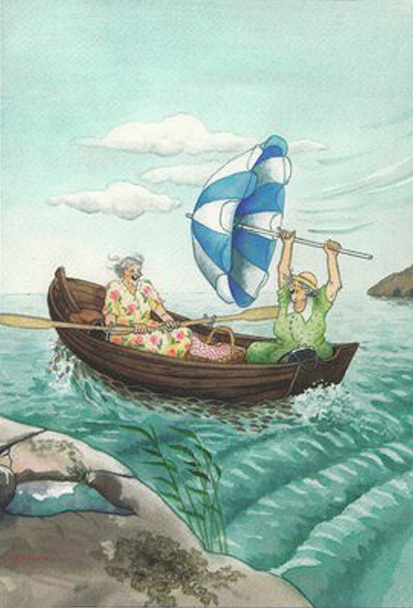 Ansichtkaart 'In het bootje'