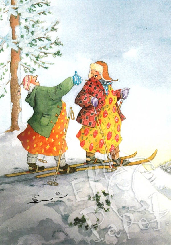Ansichtkaart 'Alli en Fif op de ski's'