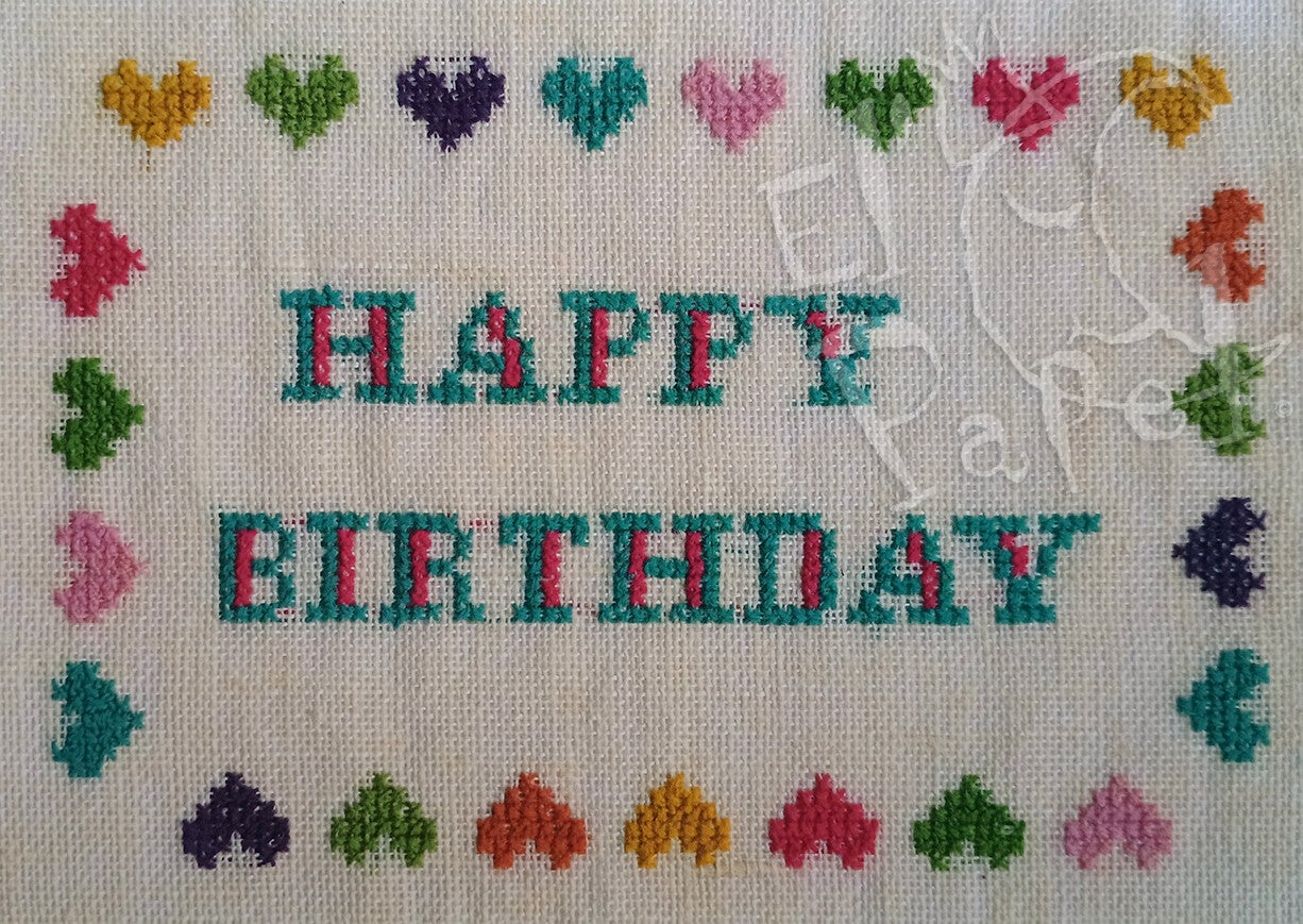 Ansichtkaart 'Happy Birthday in kruissteek'