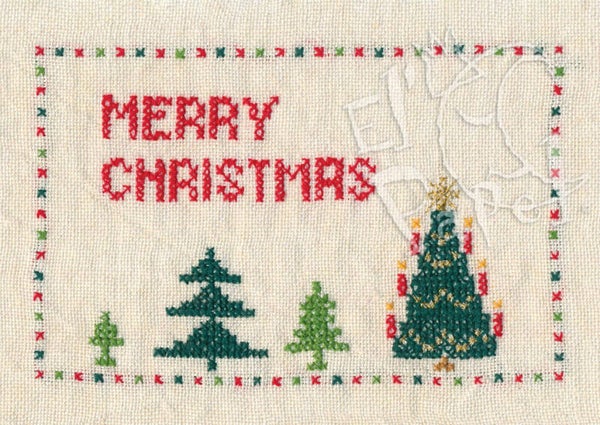 Ansichtkaart 'Fijne Kerst in kruissteek'