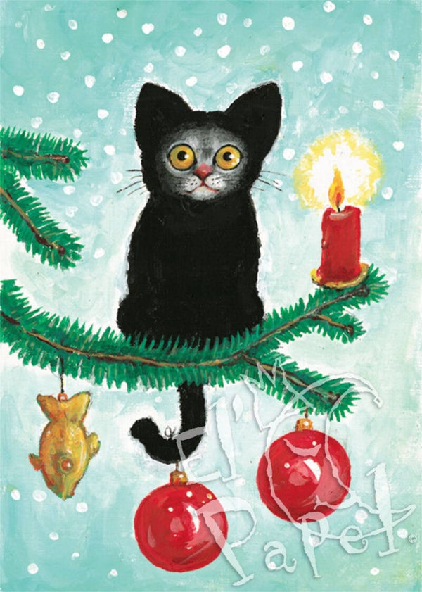 Ansichtkaart 'Kerstkat' (pluche)