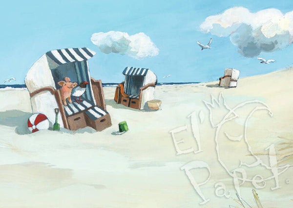 Ansichtkaart 'Een stranddag met Krulletje'