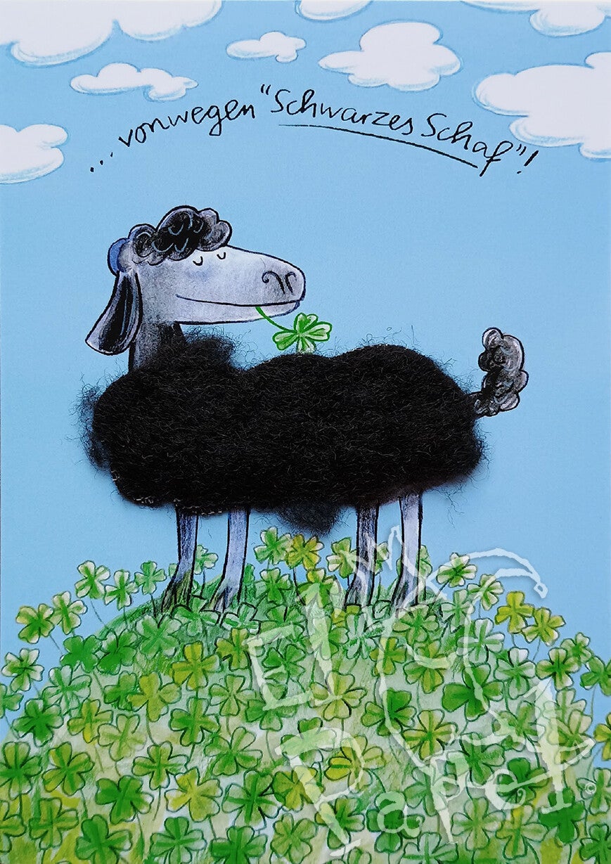 Pluche ansichtkaart 'Zwart schaap'