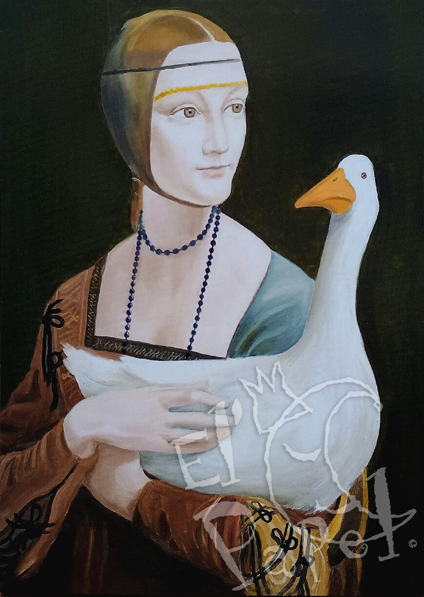Ansichtkaart 'Leonardo's vrouw met gans'