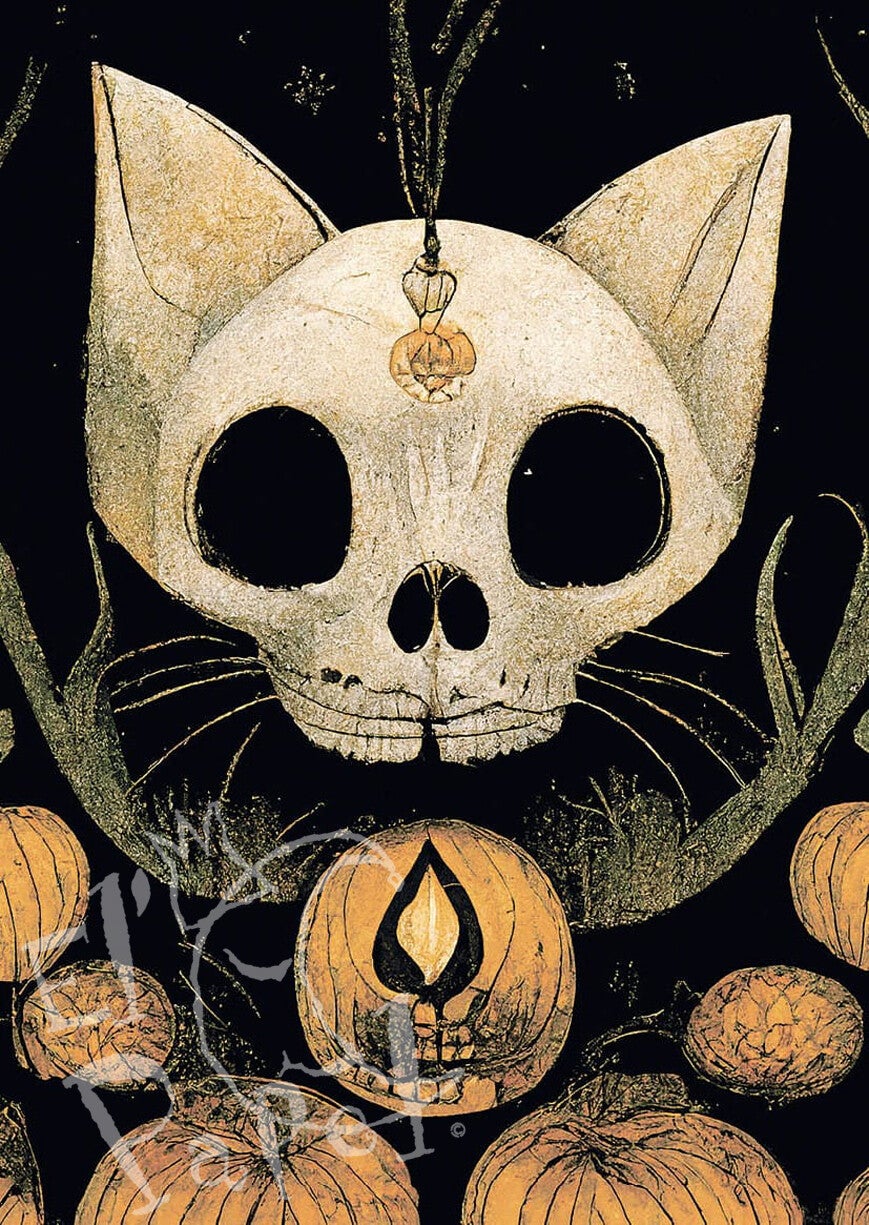 Ansichtkaart 'Spooky amulet kat'