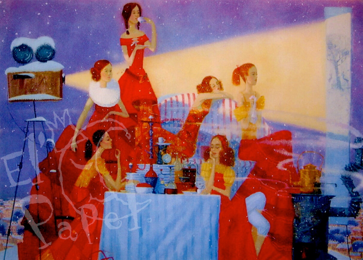 Ansichtkaart 'Huis-bios met vriendinnen'