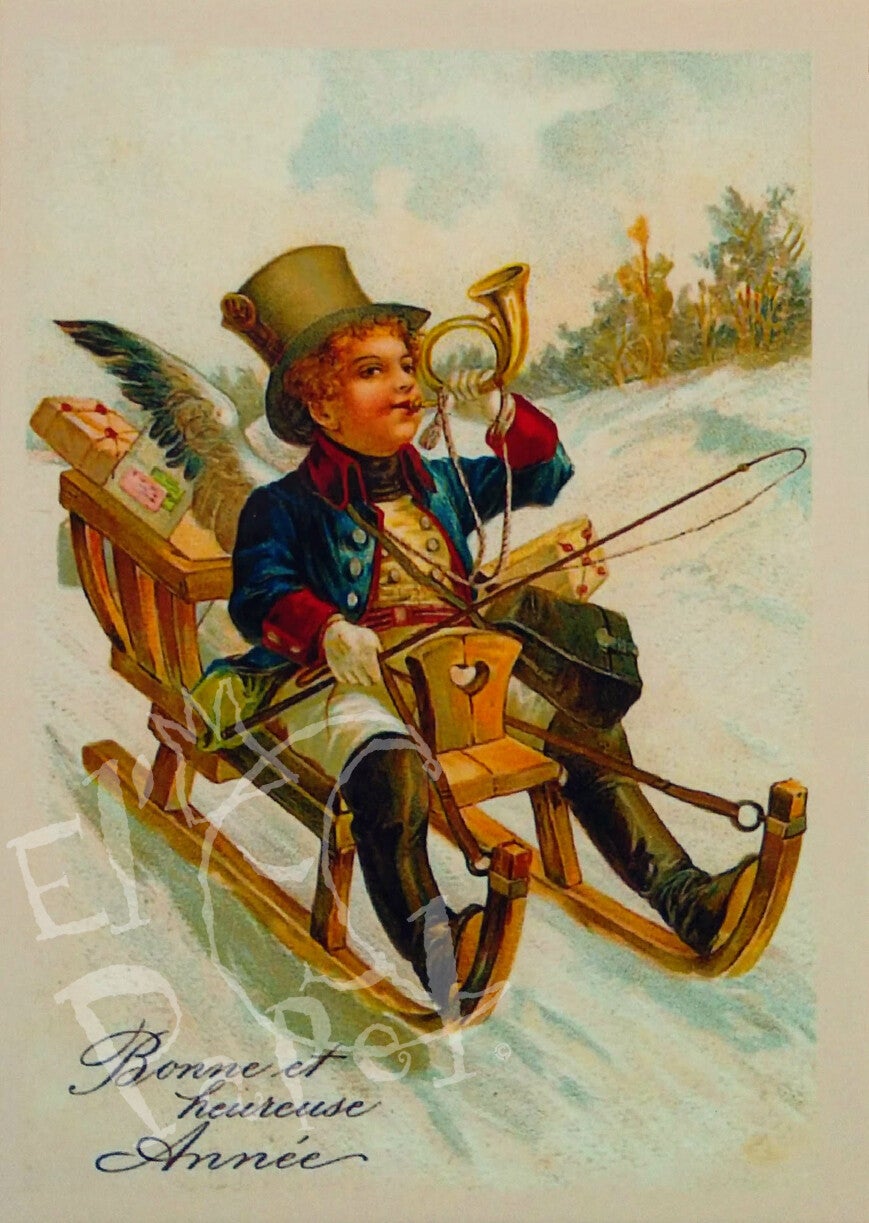 Nostalgische Kerst ansichtkaart 'Bonne et hereuse Année'