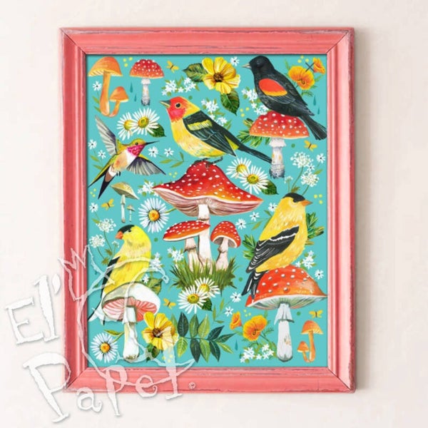 Katie Daisy art print 'Vogels & paddestoelen'