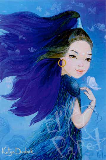 Ansichtkaart 'Met blauwe vlinder'