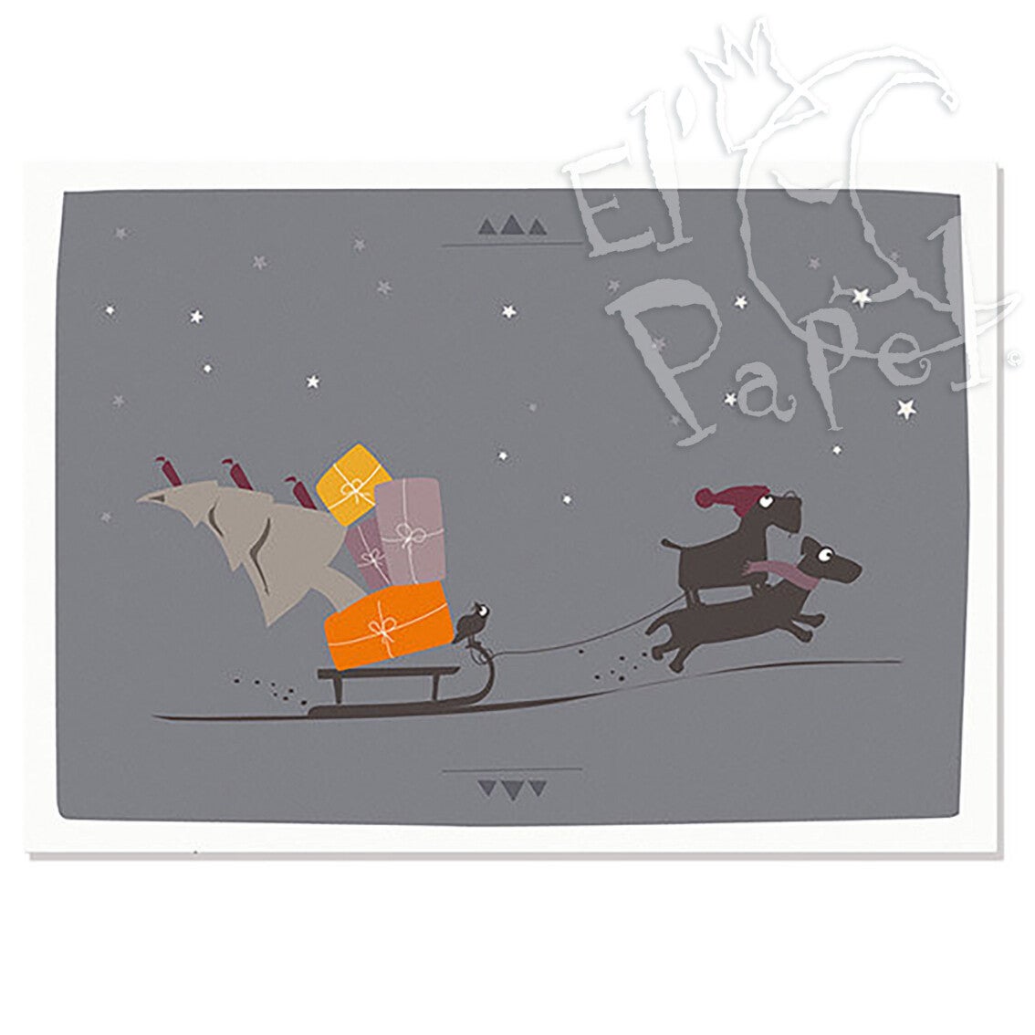 Kerst ansichtkaart 'Slee-honden'