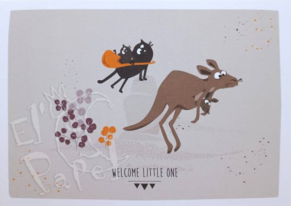 Ansichtkaart 'Welcome little one - Kangoeroes'