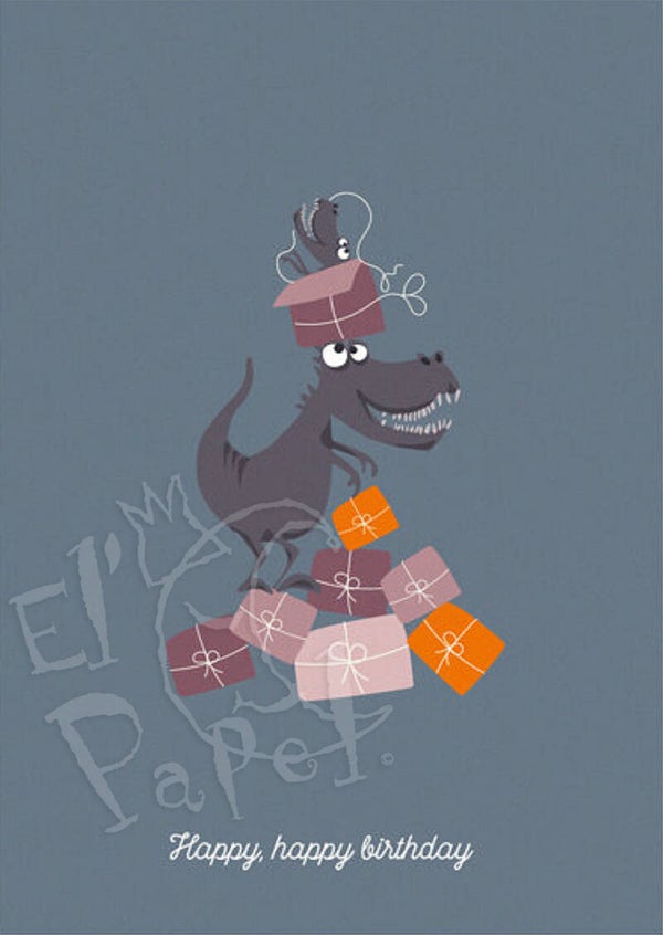 Ansichtkaart 'Happy Happy Birthday - Tyrannosaurus'