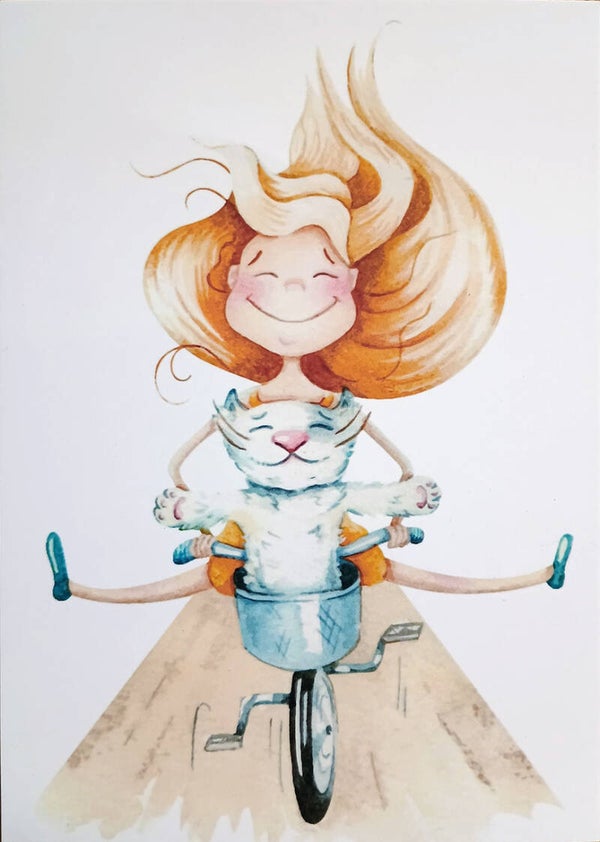 Ansichtkaart 'Blije fietstocht'