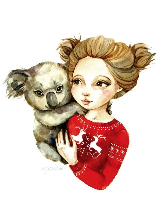 Ansichtkaart 'Meisje met koala' - Inga Paltser