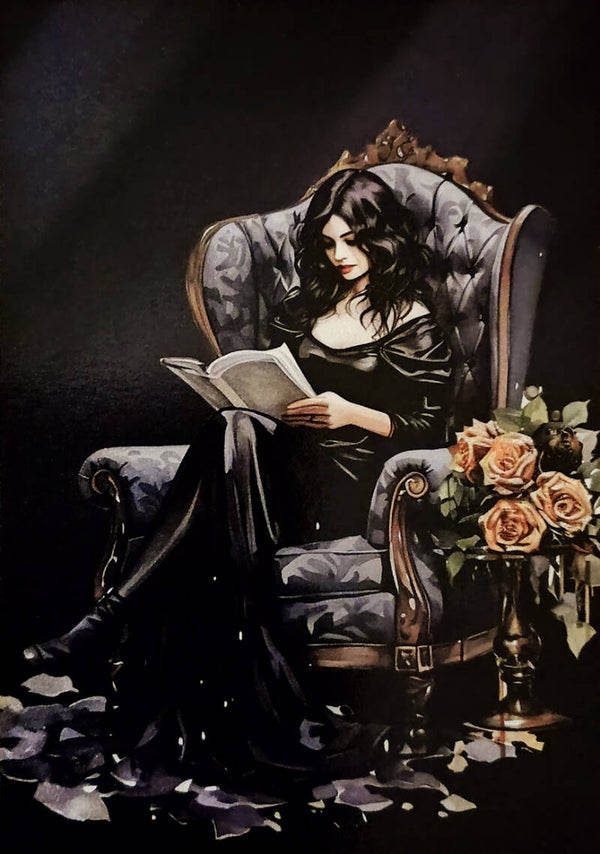 Ansichtkaart 'Lezende vrouw' (iriserende kaart!)