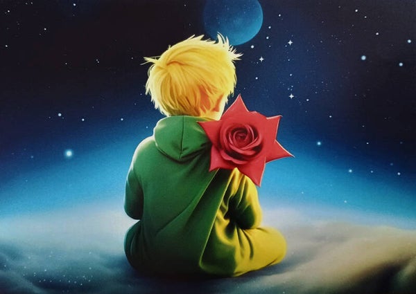 Ansichtkaart 'Kleine prins met rode roos'