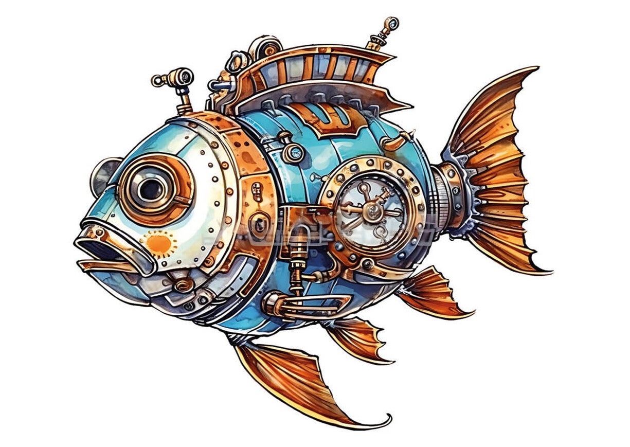 Ansichtkaart 'Steampunk vis'
