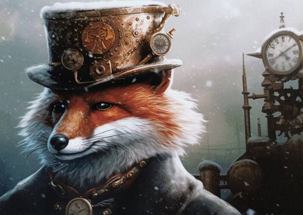 Ansichtkaart 'Steampunk vos'