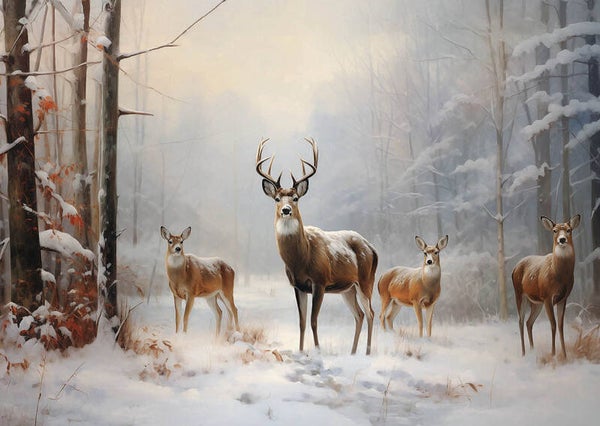 Ansichtkaart 'Herten in de winter'