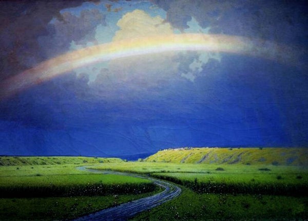 Ansichtkaart 'Indrukwekkend landschap met regenboog'