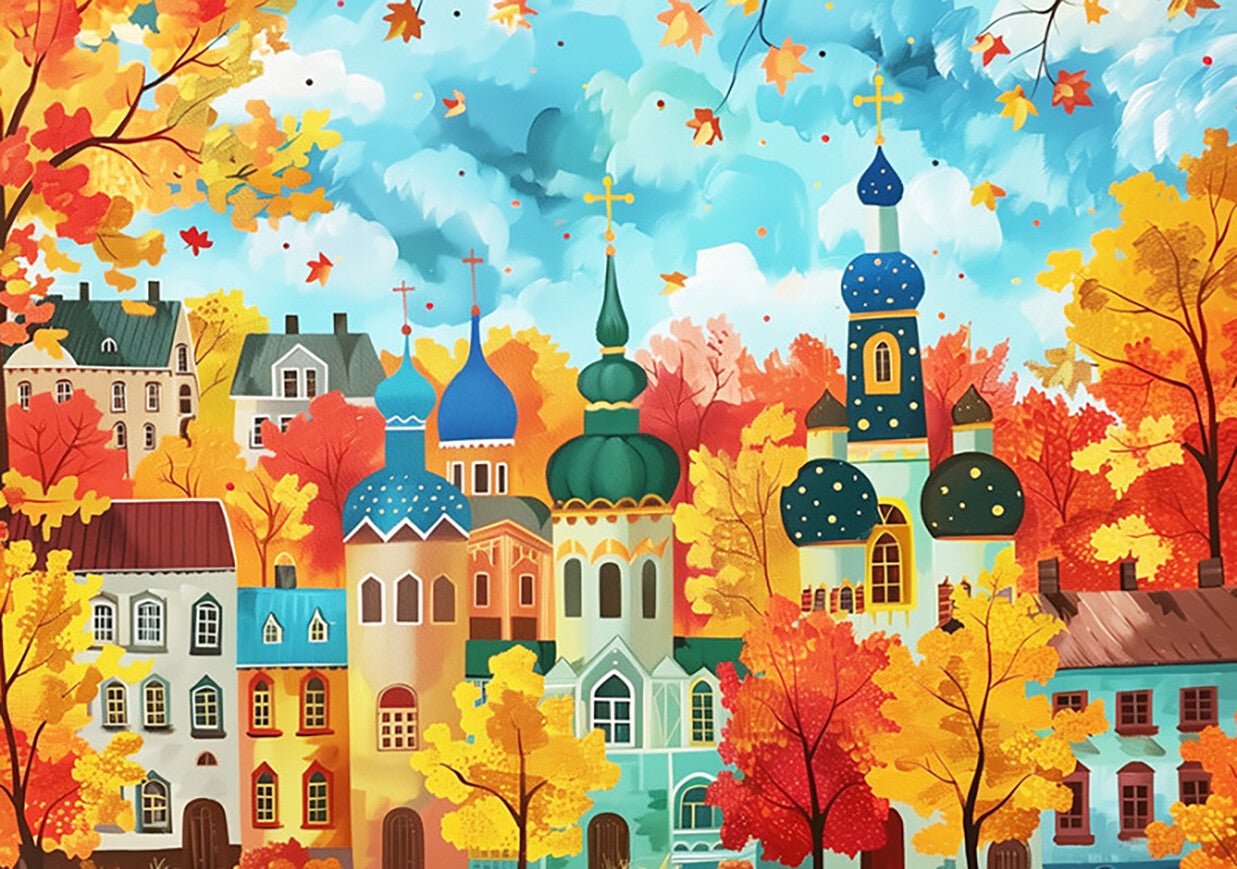 Ansichtkaart 'Herfst in de stad'