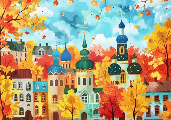 Ansichtkaart 'Herfst in de stad'
