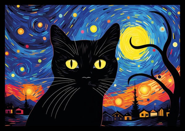 Ansichtkaart 'Van Gogh sterrennacht kat' (8)