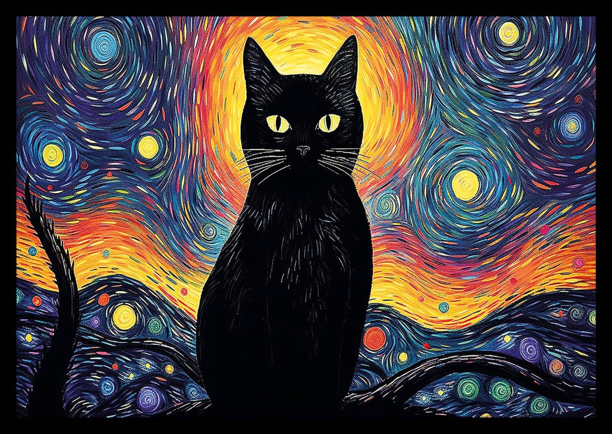Ansichtkaart 'Van Gogh sterrennacht kat' (4)