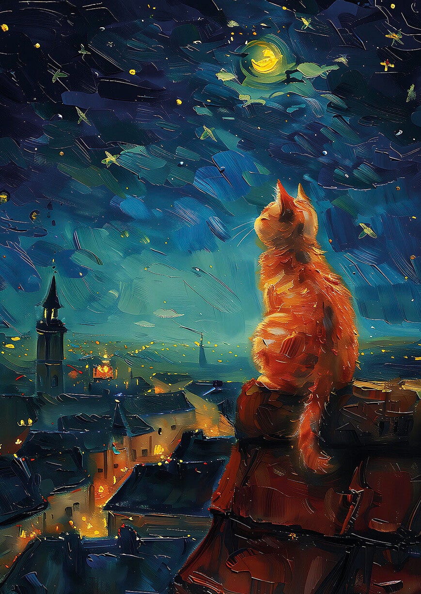 Ansichtkaart 'Van Gogh Stijl Kat' (3)