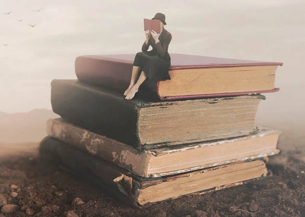 Ansichtkaart 'Boeken wereld'