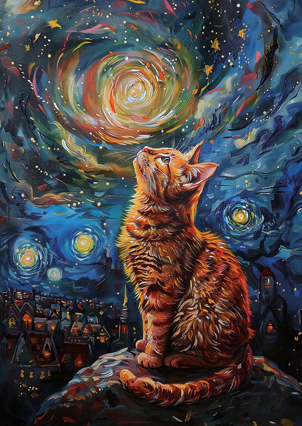 Ansichtkaart 'Van Gogh Stijl Kat' (4)