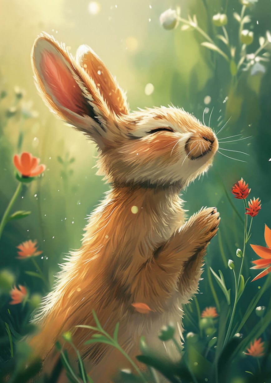 Ansichtkaart 'Konijntje geniet van het voorjaar'