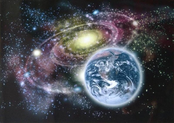 Ansichtkaart 'De aarde en de melkweg'