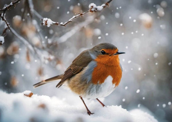 Ansichtkaart 'Roodborstje in de sneeuw'