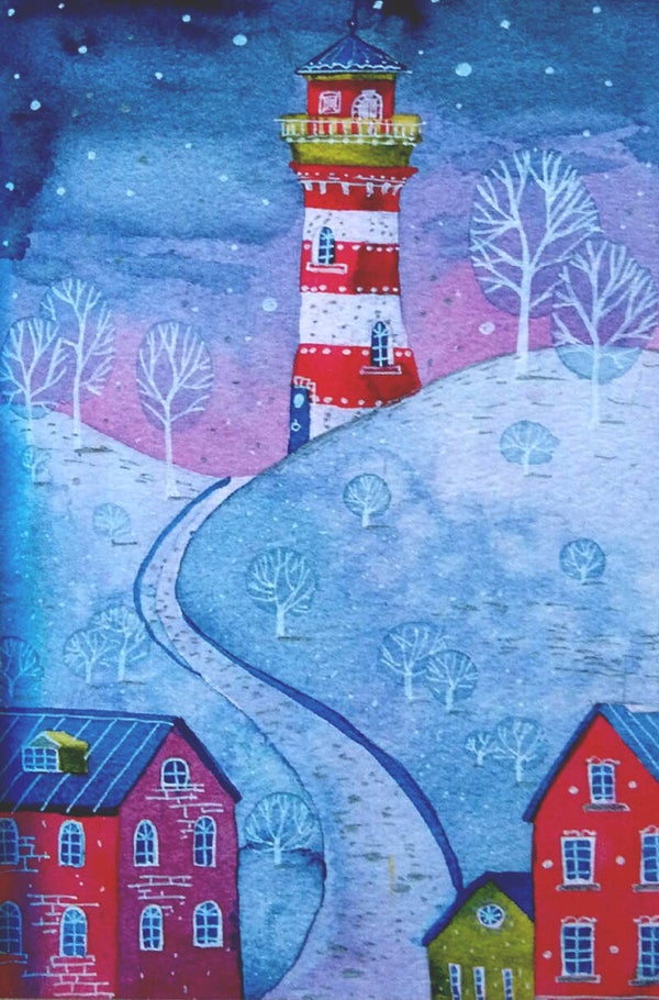 OP!! Kerst ansichtkaart 'Winterse weg'