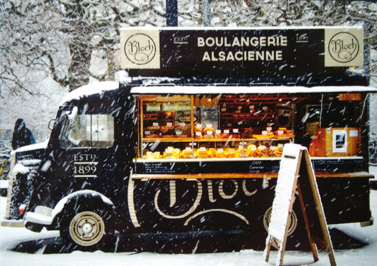 Kerst ansichtkaart 'Rijdende bakker "Alsaciënne"'