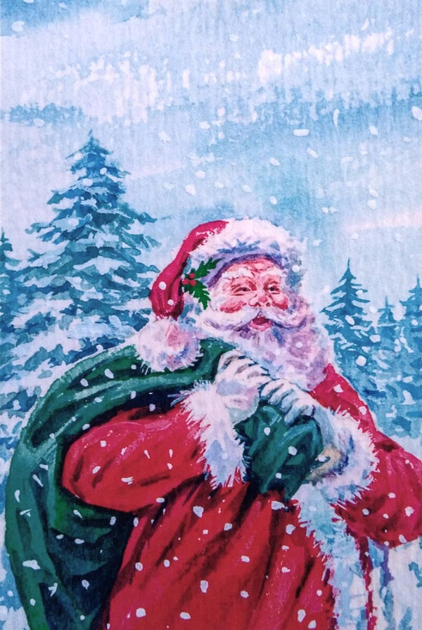 Kerst ansichtkaart 'Kerstman met zak cadeautjes'