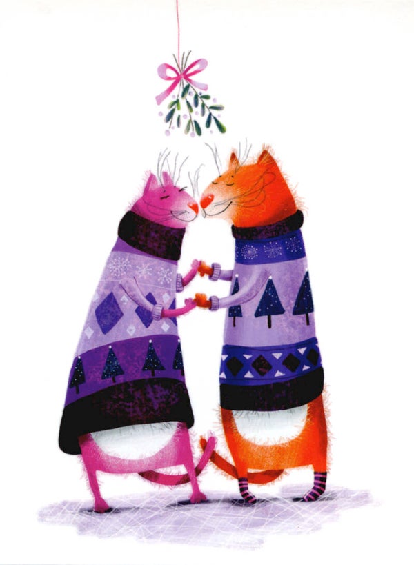 Kerst ansichtkaart 'Onder de mistletoe'