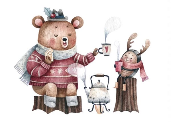 Kerst ansichtkaart 'Kerst-thee met -koekjes'