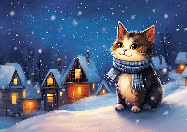 Kerst ansichtkaart 'Katje in de sneeuw'