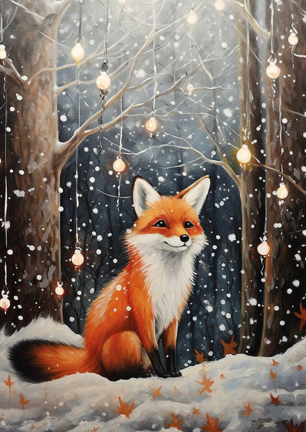 Kerst ansichtkaart 'Vosje in het winterse sprookjesbos'