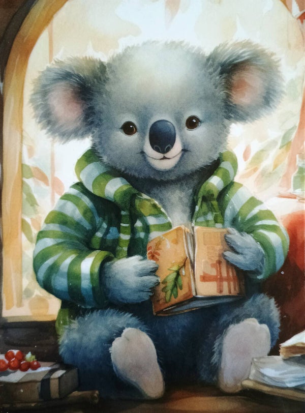 Kerst ansichtkaart 'Koala met boek' (2)