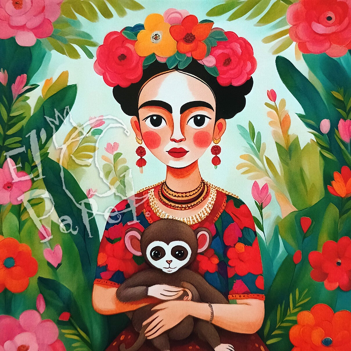 Vierkante kaart 'Frida met aapje'