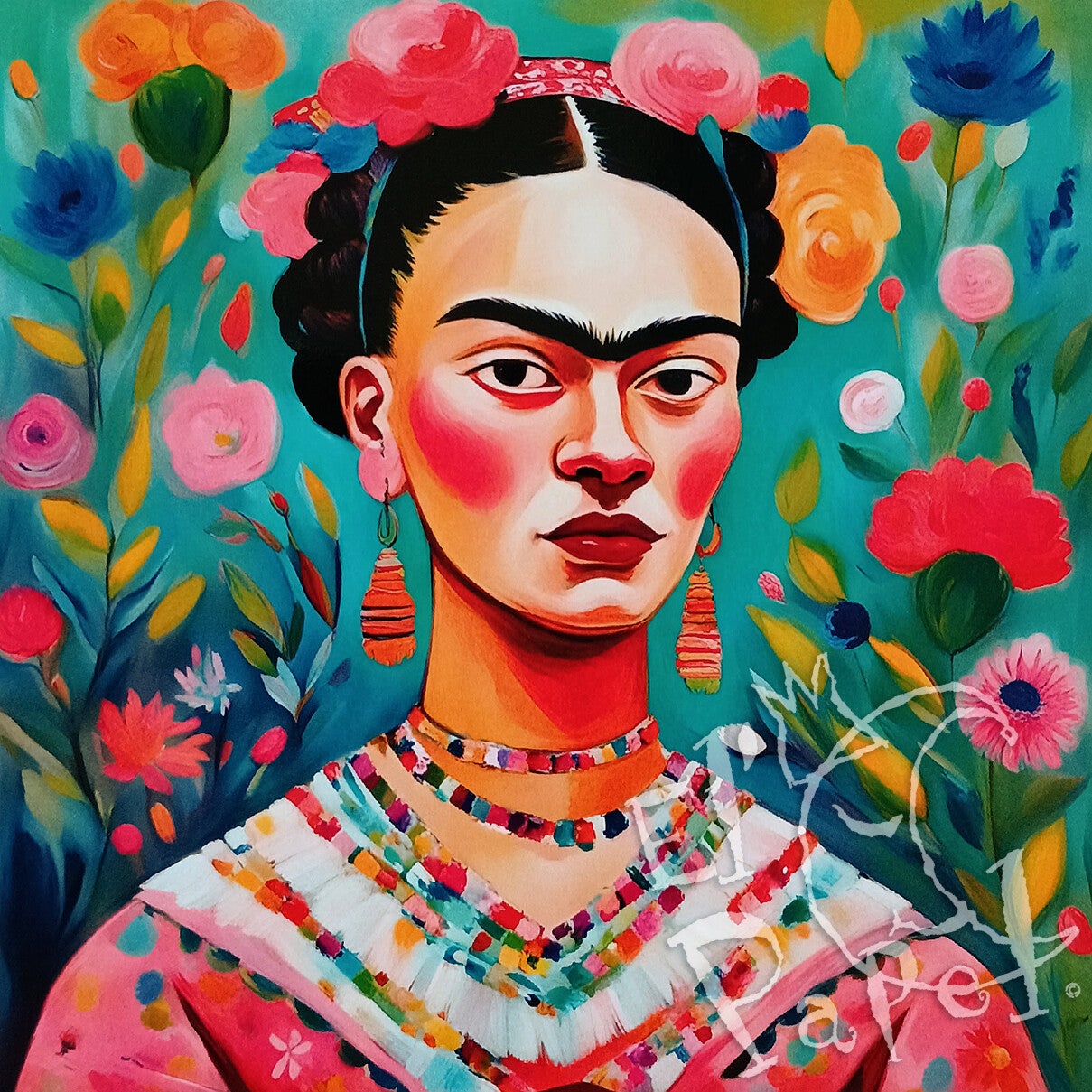 Vierkante kaart 'Kleurrijke bloemen Frida'