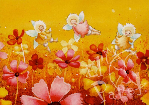 Ansichtkaart 'Druk gegons bij de bloemen'