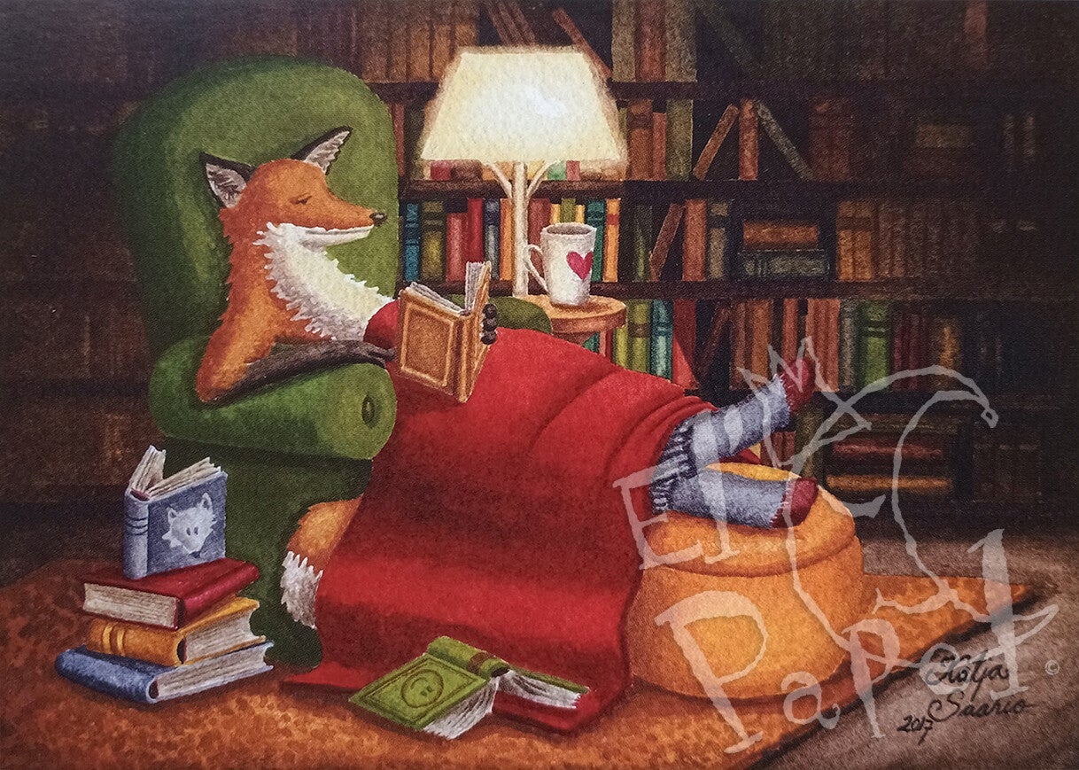 Ansichtkaart 'Boeken-wurm ... vosje'