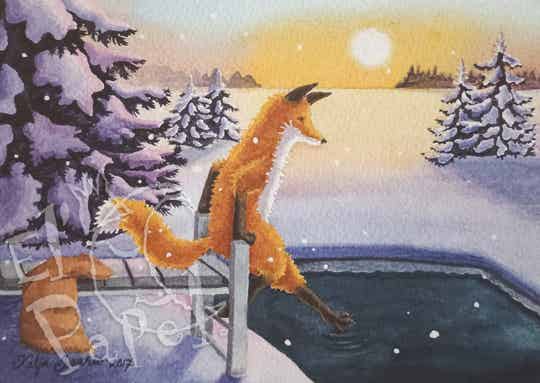 Ansichtkaart 'Het winterse koude bad'