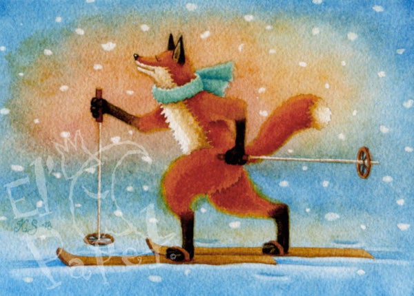 Ansichtkaart 'Sportief vosje: Langlaufen'