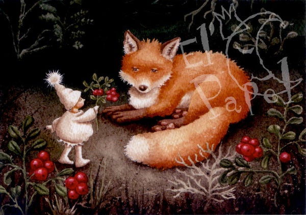 Ansichtkaart 'Vosje, kobold & besjes'